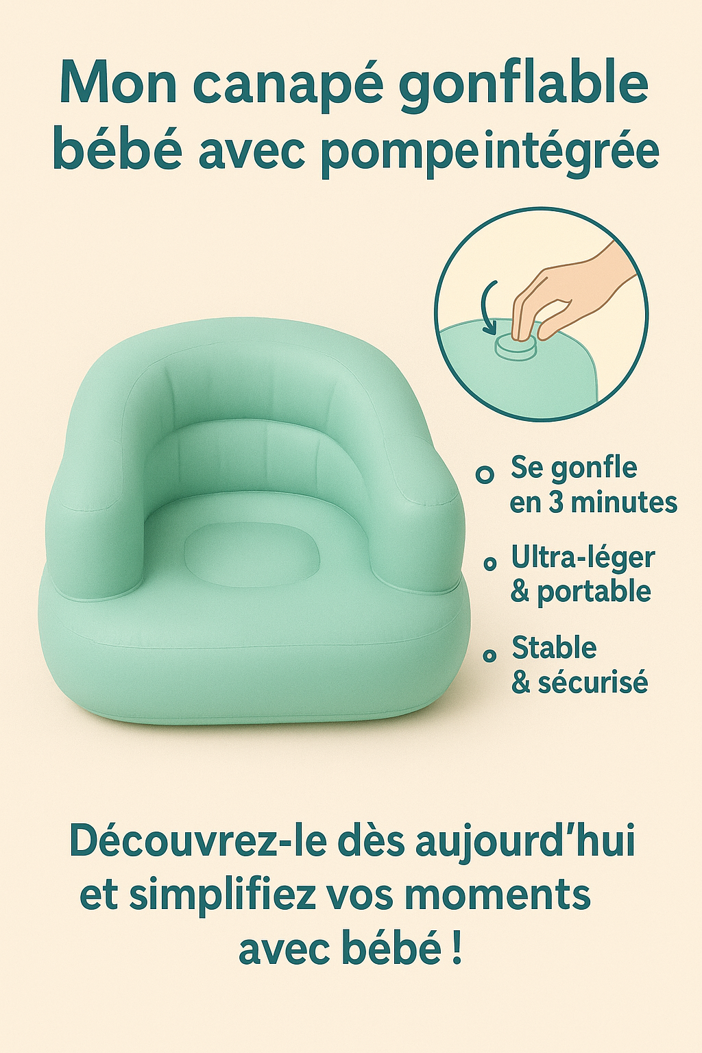 Canapé Gonflable Bébé avec Pompe intégrée